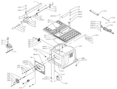 Default 3 Diagram and Parts List for BT1800-B3LZ Type 2 Black and Decker Table Saw